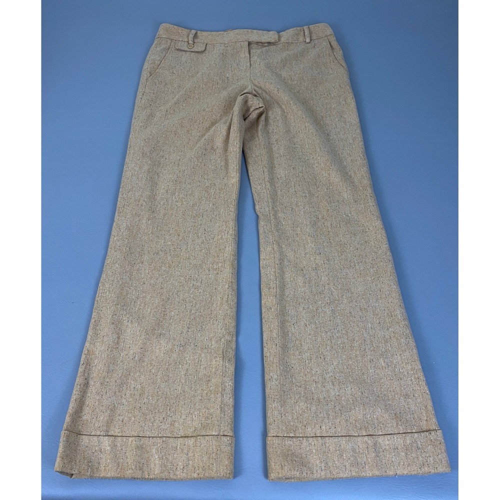 Ann Taylor LOFT Dress Pants 10 Tweed Tan Wool Blend Wide Leg Cuffed Speckled